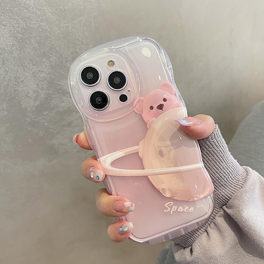 Прозрачный противоударный бампер с милым медведем из мультфильма «Космос», чехол для телефона Iphone 14 13 12 11 Pro Max, мягкая силиконовая прозрачная задняя крышка