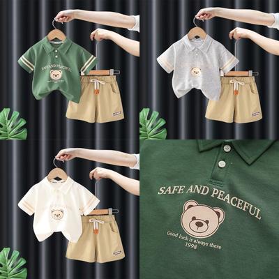 Летний комплект из 2 предметов для мальчиков - Футболка-поло с принтом Мишки + Шорты Высокое качество Возраст 6М-5Л