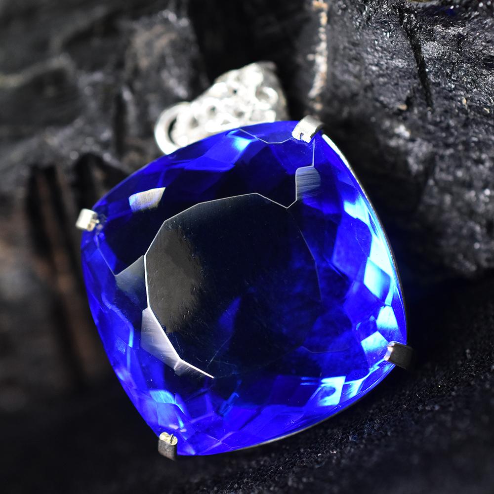 Lab Created 91.9 Ct Sapphire 925 Sterling Silver Blue Gems Pendant