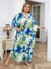 EDOLYNSA Plus Size Kaftan Bohemian Printed Summer Long Beach Dress Women Homewear Outfit Swim Suit Cover Up Loose Caftan