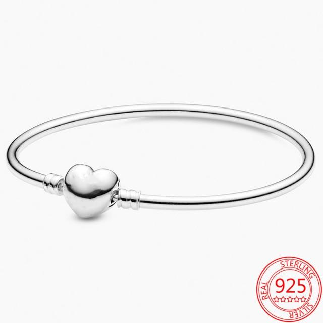 Original Sterling Color Family Moment Romantic Sparkling Heart Shaped Pav Ébuckle Snake Chain Bracelets Diy Classic BraceletClassic Chain