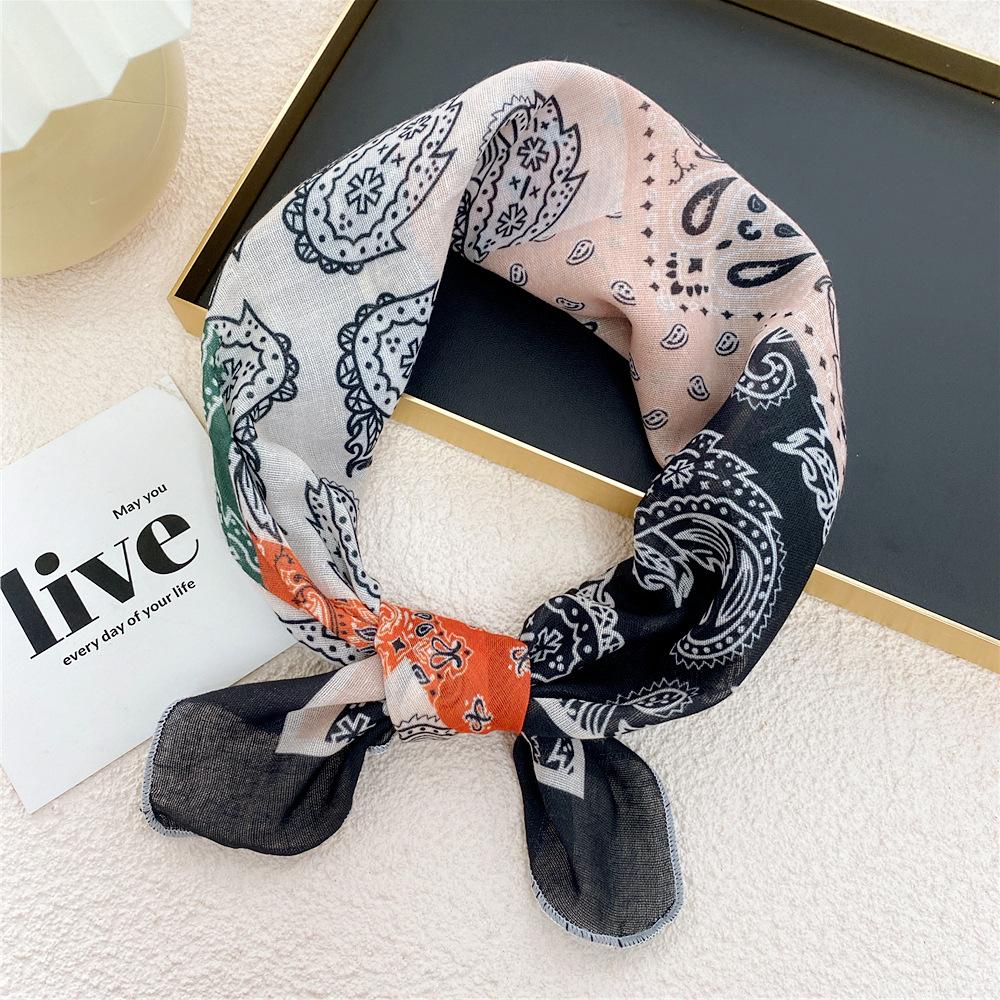 Cotton And Linen Small Square Scarf Silk Scarf Women'S Spring And Autumn New Style Artistic And Versatile Fashionable Temperament Headband Scarf