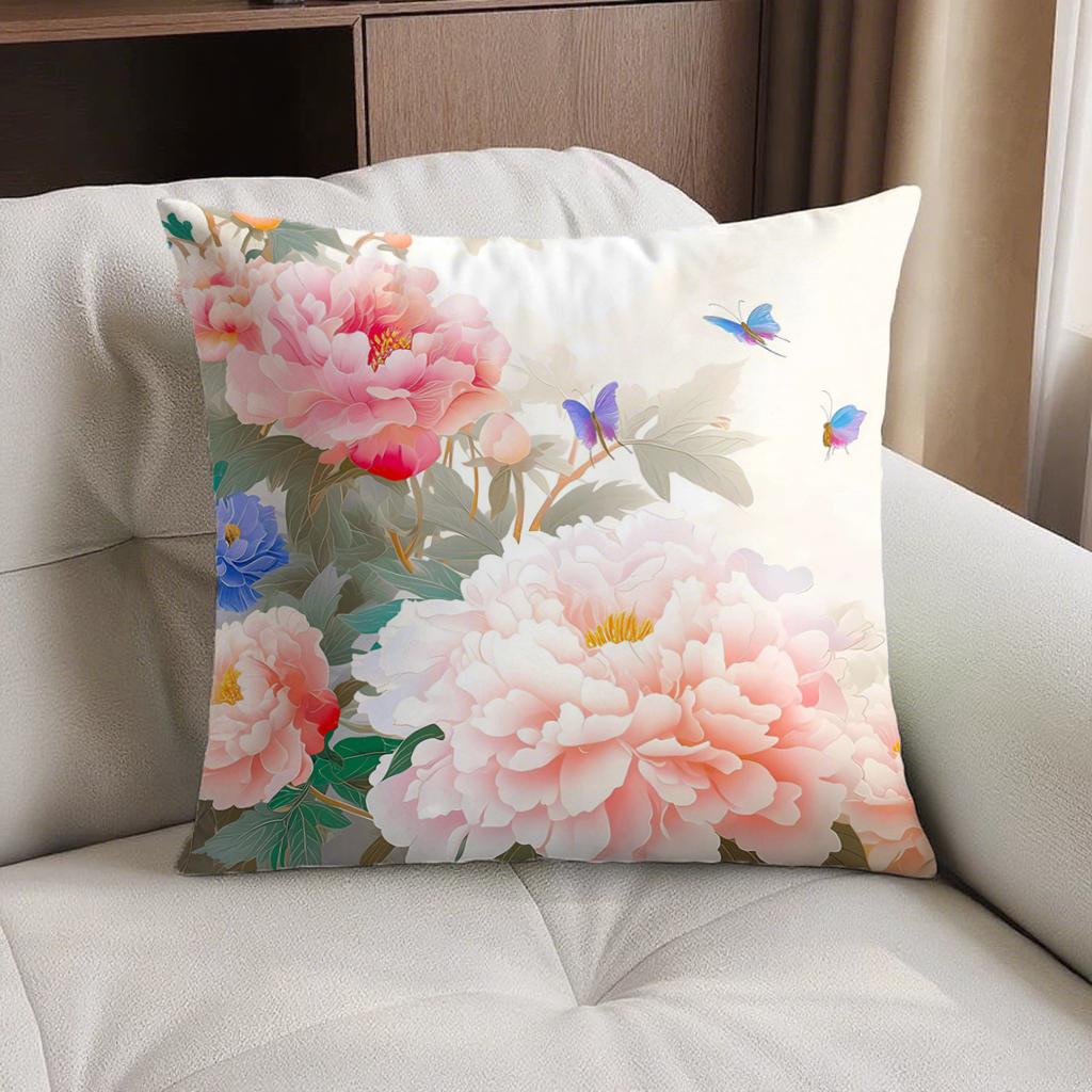 Double-Sided Detachable Cover Wealthy Peony Flower Pillow Living Room Sofa Car Bed Head Square Throw Pillow Case Chinese Style