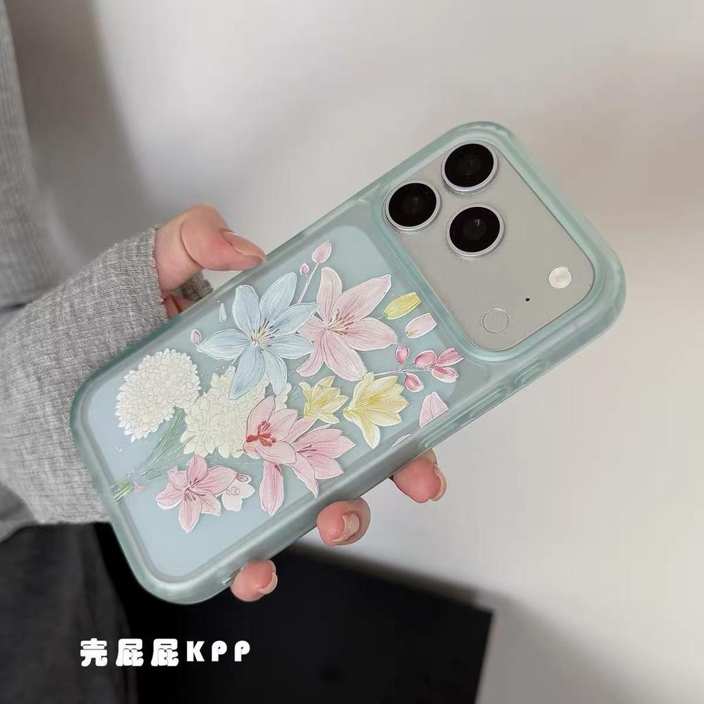 Полупрозрачный летний синий нежный лилия ins15 для iPhone17promax Apple 16 чехол для мобильного телефона 15 взрыв