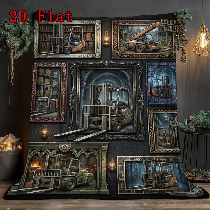 Forklifts Gothic Frames 2D Flat Pattern Flannel Blanket, High quality All Seasons, Home Decor, Warmth and Comfort, Perfect for Christmas Gifts.