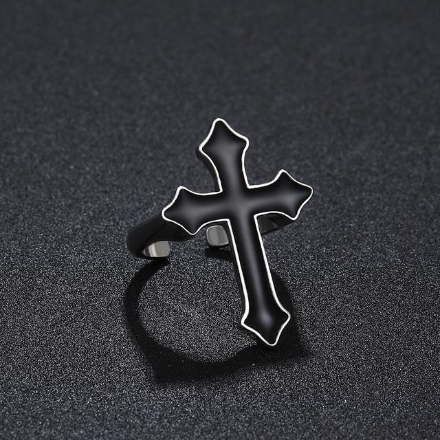 Винтажное кольцо с черным крестом в стиле хип-хоп для мужчин, панк-готика, мужское и женское регулируемое кольцо, религиозное христианское праздничное ювелирное изделие, подарок