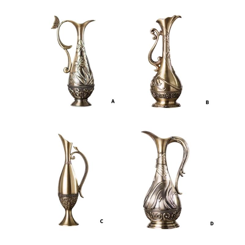 Текстурированные Геометрические Винтажные Бронзовые Металлические Вазы для Настольных Композиций в Гостиной, Контейнер для Цветочных Композиций