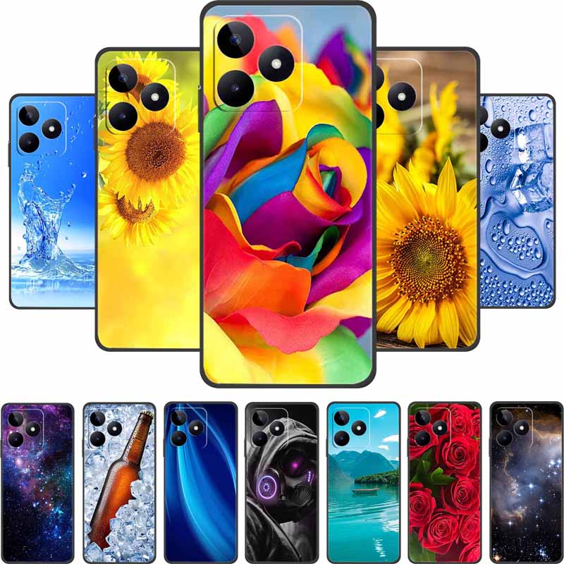 6.74" Чехол для Realme Note 50 Черный Силикон Мягкий ТПУ Чехлы для Телефона Задняя Крышка Для Realme Note 50 Чехол Note50 Защитный Coque Сумка