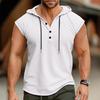 Men Vest Hooded Drawstring Sleeveless Tops Solid Color T-Shirt with Wide Shoulder