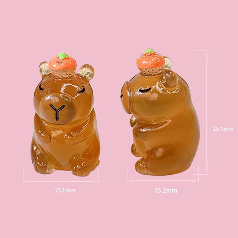 2Pcs Luminous Mini Capybara Resin Miniatures Glow At Night Fairy Garden Decoration Diy Ornament Cute Figurines Desk Decoration