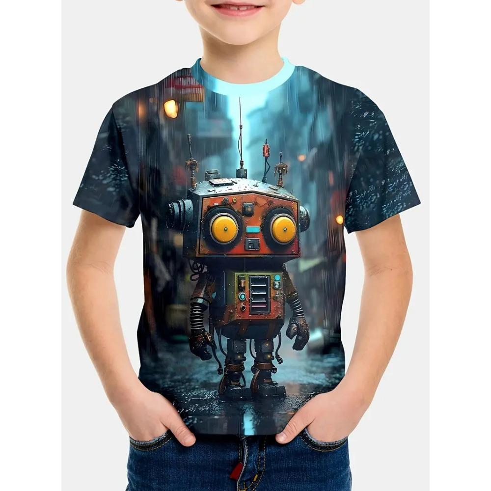 Летний топ с круглым вырезом и 3D-принтом динозавра, модная повседневная детская футболка с коротким рукавом для мальчика