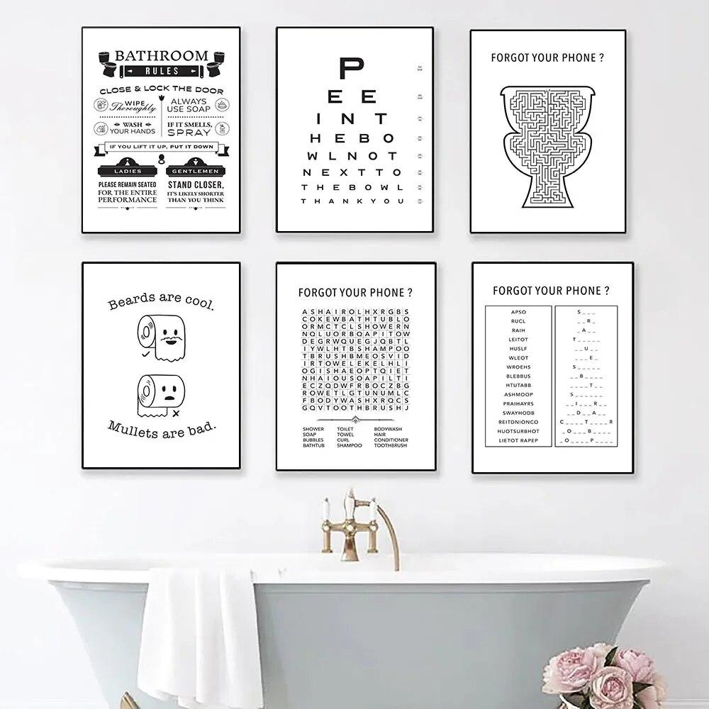 Французский бульдог в туалете, холст, картина, плакат, забавный знак правил ванной комнаты, скандинавская диаграмма, юмор, настенное искусство, домашний декор