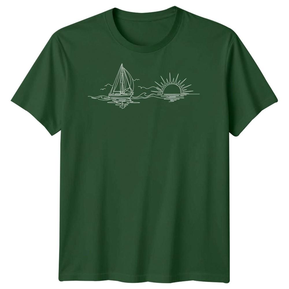Sailboat Sunset Sailing Travel Unisexs TShirt Ocean Line Art