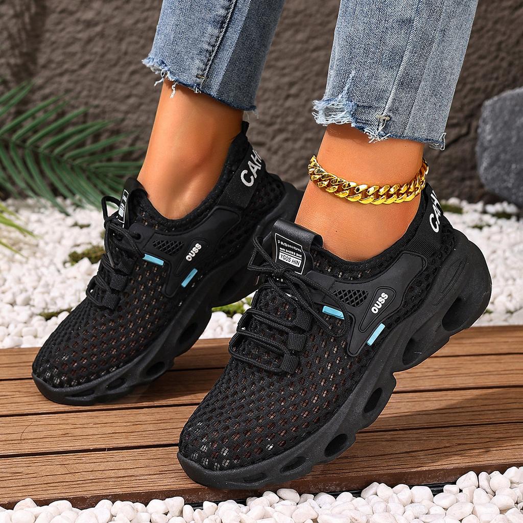 Shoes Women's 2025 Summer New Casual Sports Shoes Fly-woven Mesh Breathable Lightweight Soft Sole Versatile Lace-up Single Shoes