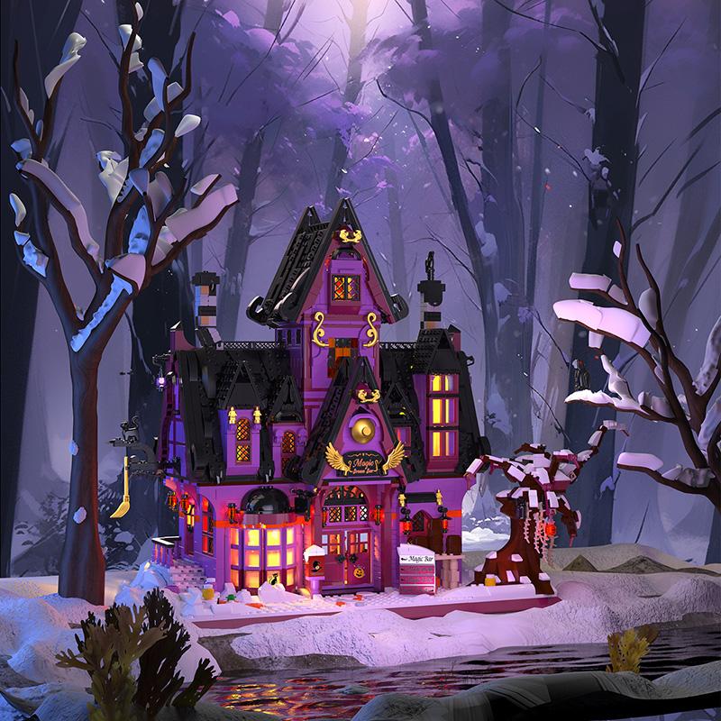 Креативный Вид Улицы Волшебная Метла Бар Модель Строительные Блоки Город Хэллоуин Дом Архитектура Мини Кирпичики Игрушки Для Детей Подарок
