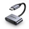 Аудиоадаптер Ugreen CM193 с двумя портами USB-C серого цвета и разъемом 3,5 мм для превосходного подключения