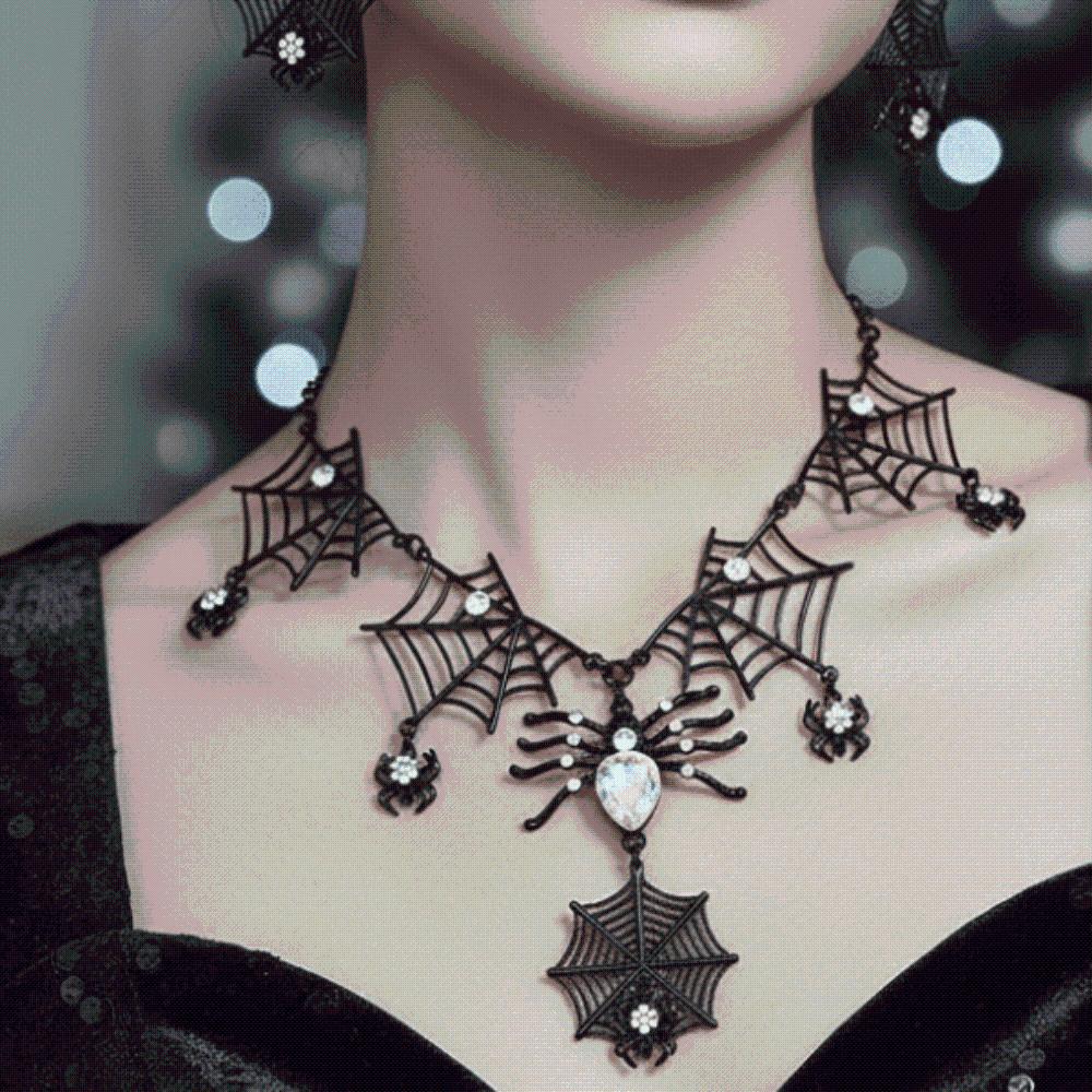 Rhinestone Gothic Spider Necklace Dark Gothic Black Choker Necklace Witch Costume