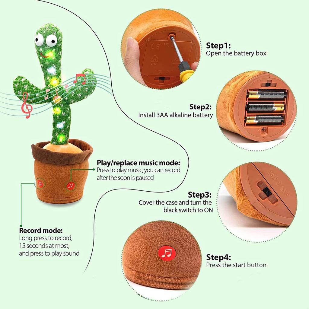 Танцующий извивающийся кактус может петь и учиться говорить Очаровательная плюшевая игрушка-батарейка, модель 120 песен (Танцы + Пение + Обучение разговору + Запись)