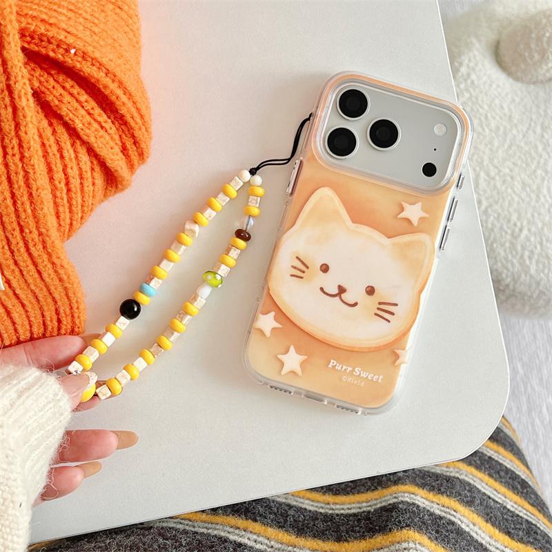 Милый Чехол для Телефона с Кошкой и Браслетом-Шнурком из Бусин для iPhone 17 16 15 14 Pro Max Ударопрочный Мягкий ТПУ Защитный Чехол для Девочки