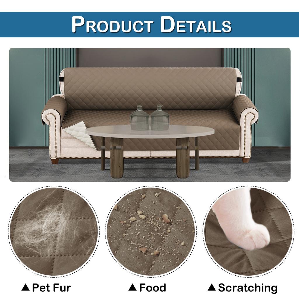 Water Repellent Quilted Arm Sofa Covers Waterproof Reversible Slipcover Washable Pet Protector Mat Furniture for Living Room