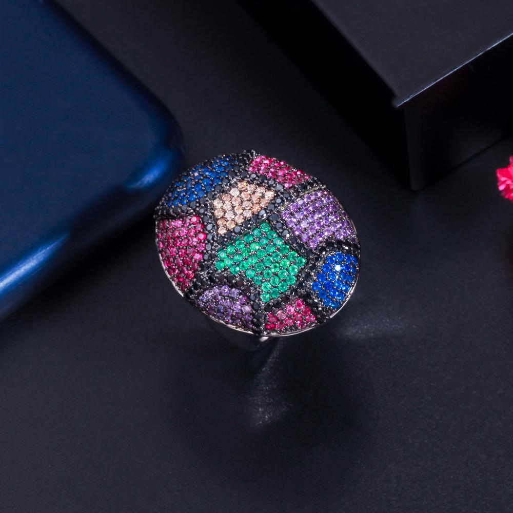 Кольцо CMM Chunky Statement Round Multicolor Cub Zirconia Big для помолвки и свадьбы серебристое регулируемое для женщин