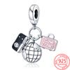 Original S925 Sterling Silver Global Travel Luggage and Camera Dangle Charm Fit Fashion Bracelet Women Exquisite Jewelry Gift