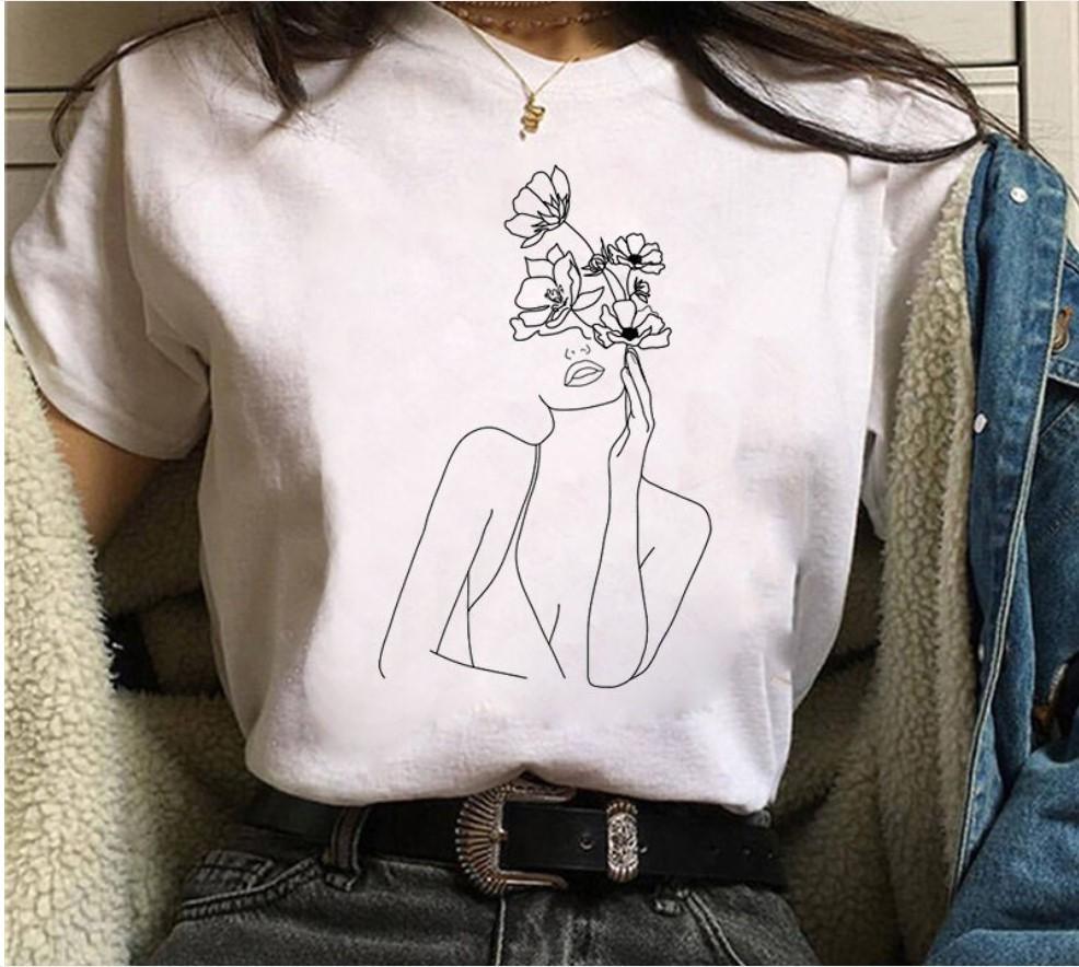 Creative Face Graphics Woman Graphics 90S Blouses Harajuku Summer Short Sleeve O-Neck White Female Tops Streetwear Y2K Clothing