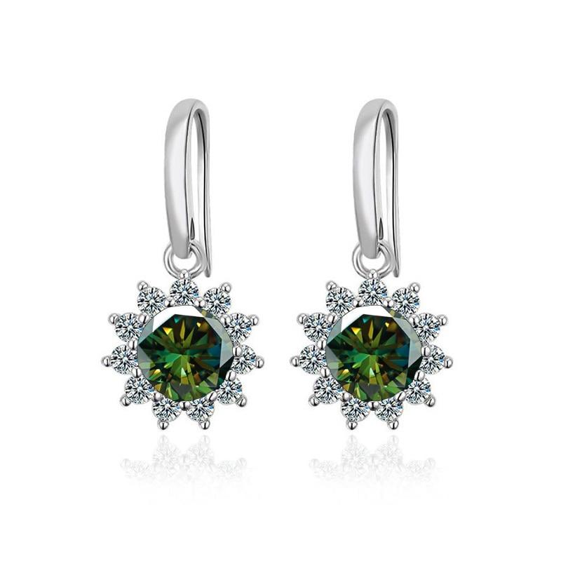 BagueRingen Women's Sterling Silver 925 Jewelry 1 Carat Moissanite Diamond Drop Earrings Sunflower Shaped Ear-drops Gift