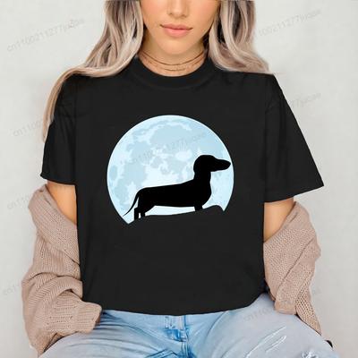 Футболка Moon такса для мужчин и женщин, с круглым вырезом, с коротким рукавом, уличная одежда, для любителей венской таксы, с графическим принтом, футболка, топы, одежда, подарок