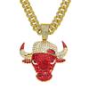 Full Diamond Red Bullhead Cuban Chain, Pendant Accessories Domineering Personality Punk Men's Necklace Decorative Pendant