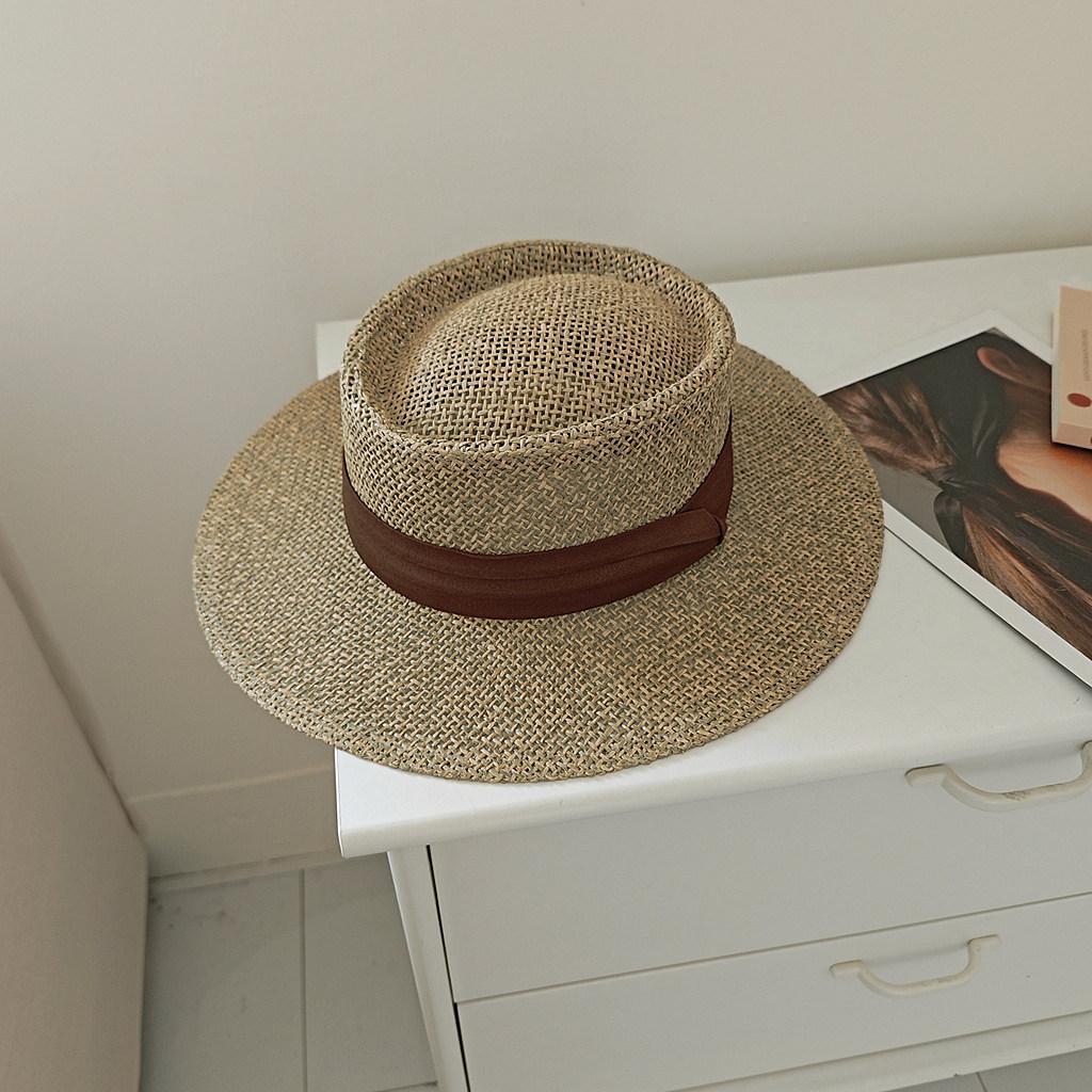 Французская имитация плетеная соломенная шляпа из соленой травы, высококачественная шляпа-цилиндр в стиле 'old money', пляжная ажурная шляпа с плоской тульей, элегантная женская шляпа