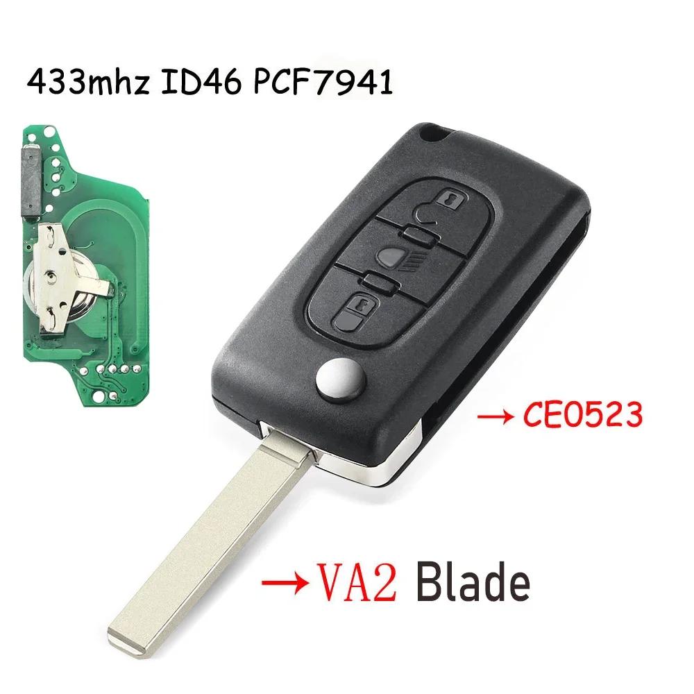 KEYYOU 2 3 Buttons For Peugeot 207 307 308 407 607 807 433MHz ID46 7941 CE0536 CE0523 VA2/HU83 Blade Flip Car Key Fob ASK FSK