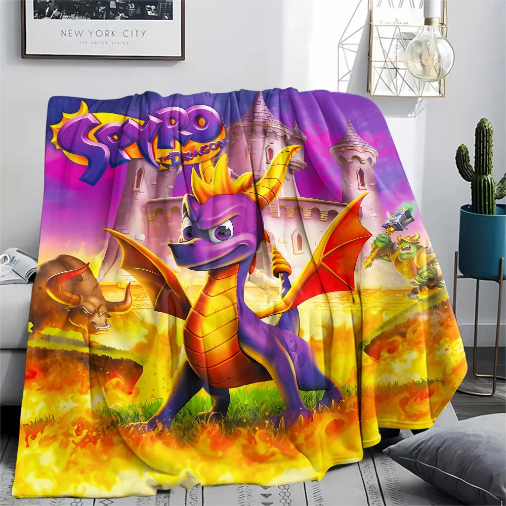 1 шт. Фланелевое одеяло с принтом Spyro Reignited Trilogy, Высококачественное, Для всех сезонов, Декор для дома, Тепло и уют, Идеально для рождественских подарков