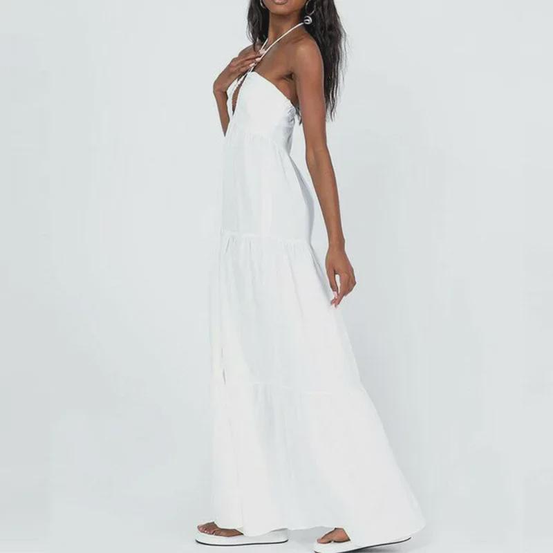 Богемное белое платье-свинг с халтером для женщин, 2025