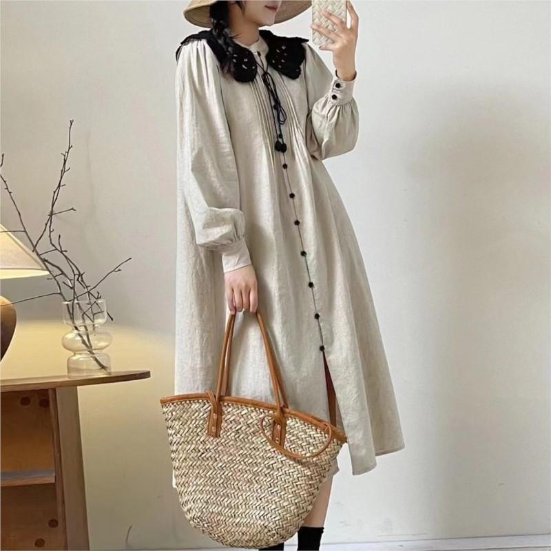 Johnature Платье-гармошка в складку в стиле ретро, литературный лес, весеннее японское свободное платье с брошью