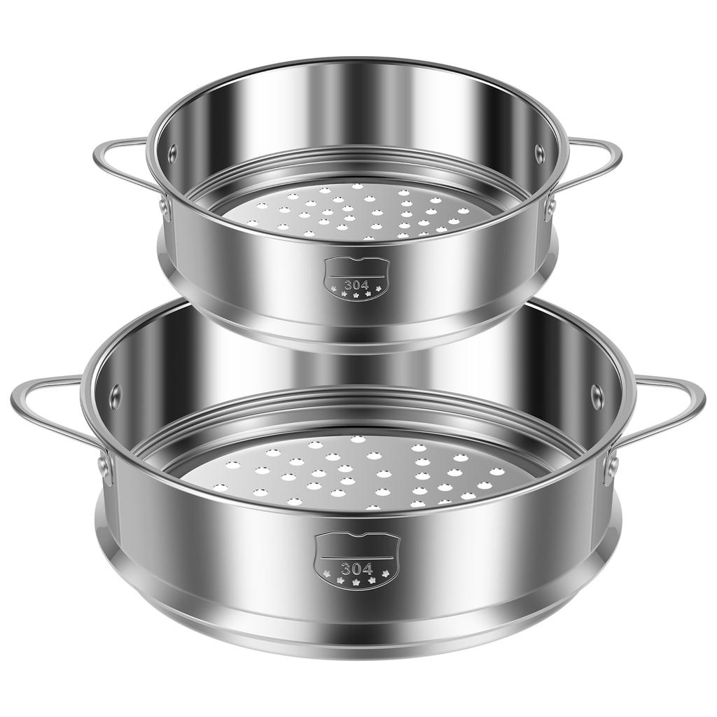 2Pcs Stainless Steel Steamer Insert 7.9/11 Inch Rustproof Food Steamer Basket with Handle Dishwasher Safe for Seafood Egg Fruit