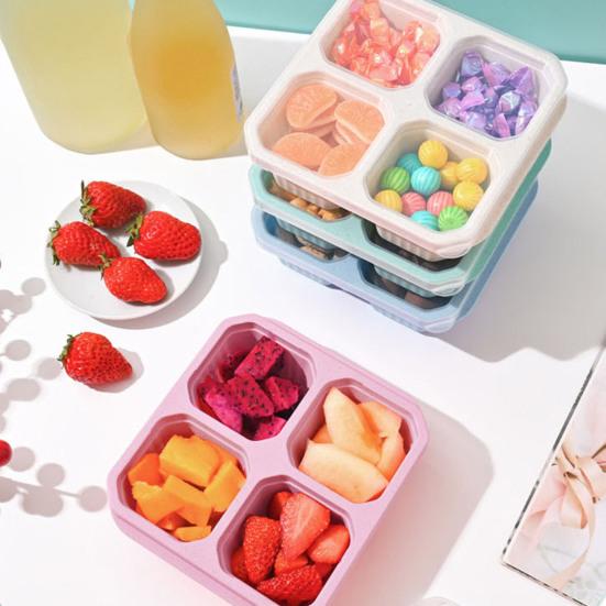 4 шт. коробки для закусок с 4 отделениями, многоразовые контейнеры для закусок с легко открывающейся крышкой для детей и взрослых, штабелируемые контейнеры для хранения еды для школы, дома, путешествий