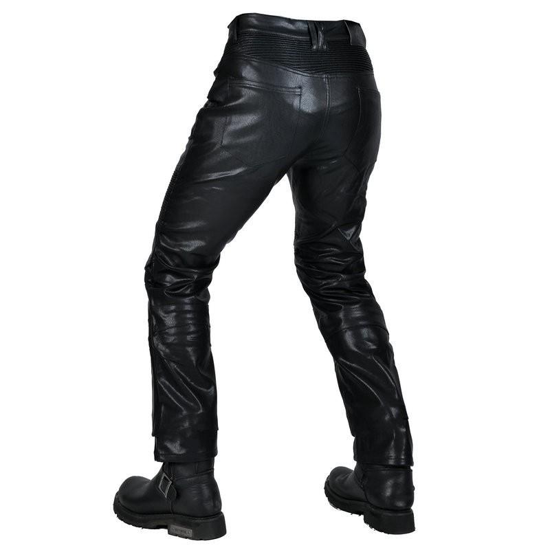 Mens Motorcycle Riding Pants PU Leather Protective Gear Anti-Fall Windproof Waterproof Stretch Fit Straight Cut Racing Style