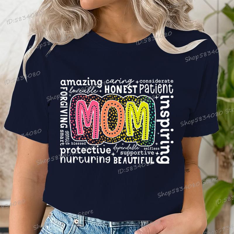 Retro Mother Fashion Casual Tops Gift for Mom Funny T Shirts Mothers Day Classic Tops Mom Life Printed Tshirt Womens Clothing