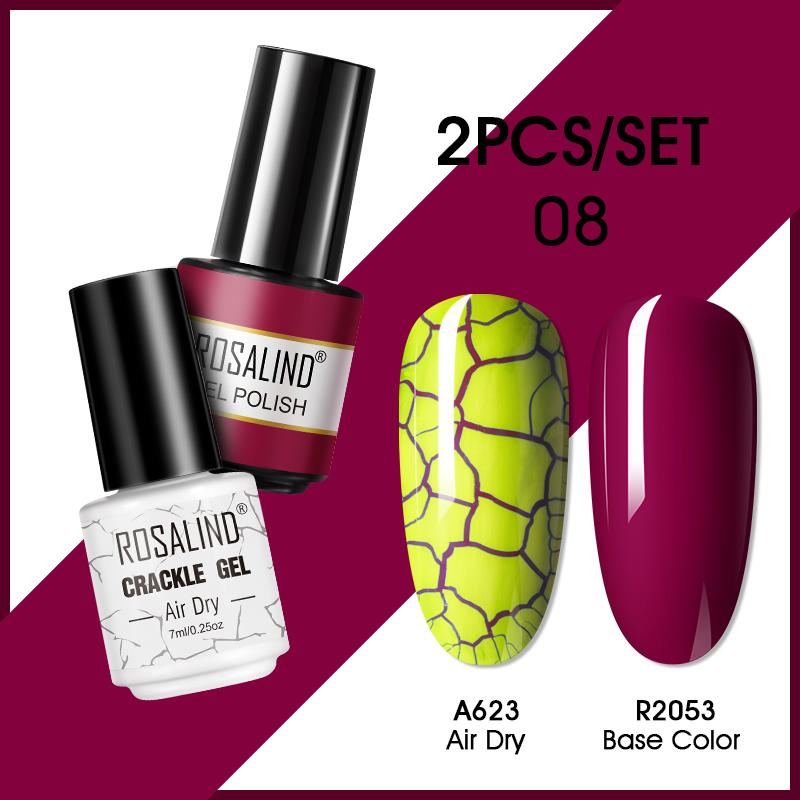 ROSALIND Гель-лак для ногтей с эффектом трещин Гель-лак для ногтей Полуперманентный Эмаль Гибридный лак 2 шт. УФ-клей для ногтей Гель-лак Топ База Матовый топ