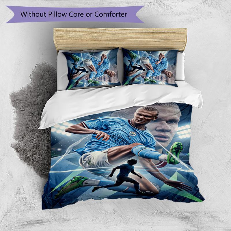 Erling Haaland Printed 3PCS Bedding Set Breathable Duvet Cover with Pillowcases Decorative Bed Linen for Bedroom Home
