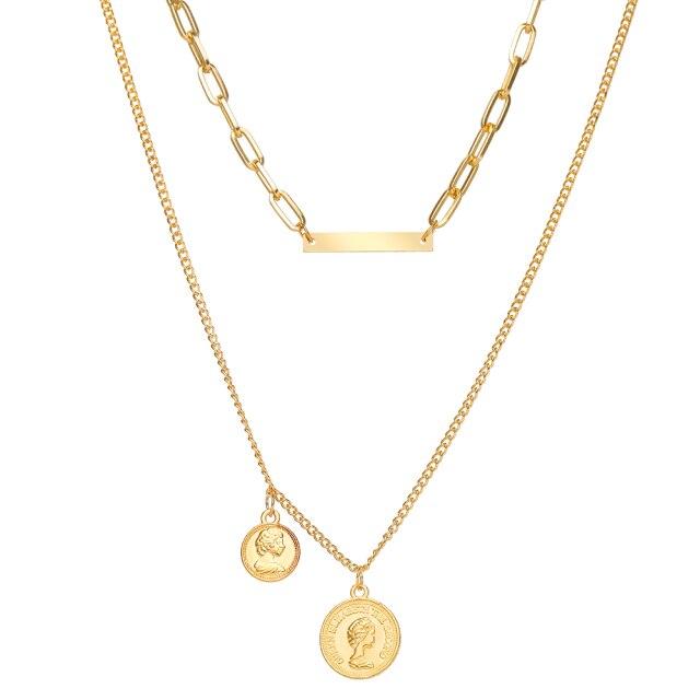 17 км корейское многослойное ожерелье с подвеской в ​​виде монеты в виде бабочки для женщин, золотистое, серебряное, толстая цепочка, ожерелья, модные ювелирные изделия 2021