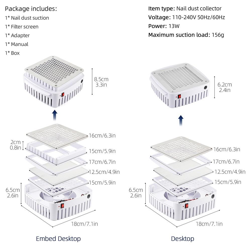 Профессиональный пылесборник для ногтей со встроенным фильтром, настольный пылесос для ногтей, коллектор для маникюрного стола для гелевых ногтей