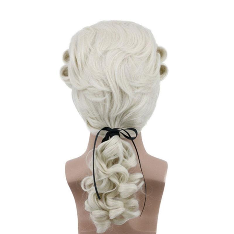 Grey White Black Lawyer Judge Baroque Curly Male Costume Wigs Deluxe Historical Long Synthetic Cosplay Wig for Halloween