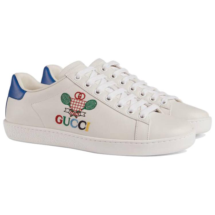 Gucci Womens Ace 'Tennis' (women's sizes) White / White / Rio Blue Skate Shoes 602684 AYO70 9096