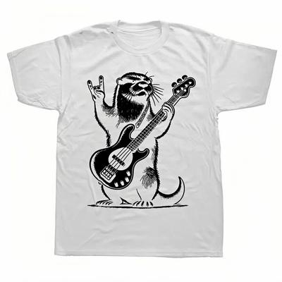 Футболки Rock N Roll Otter, играющие на гитаре, забавные мужские и женские футболки Otter, летняя уличная одежда, короткий рукав, подарки на день рождения