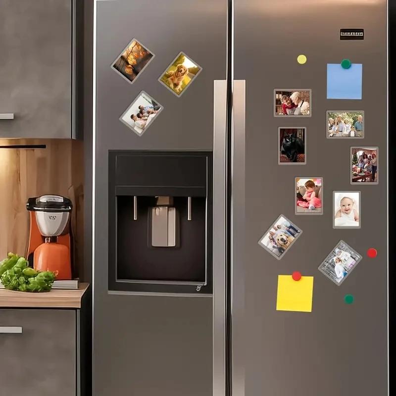 12/20PC Acrylic Magnetic Photo Frames Transparent Refrigerator Magnet Sticker Photoes Display Holder Home Pictures Organizer DIY