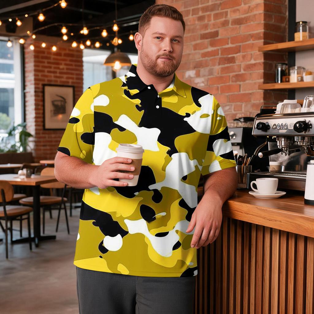 Men's Big Size Camouflage Print Golf Shirt Breathable Short Sleeve Polo Shirt Suitable for Casual Workwear Tops