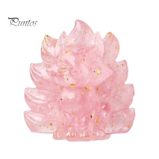 Статуэтка из натурального камня в виде девятихвостой лисы, позитивная целебная энергия, вырезанная вручную из цветного искусственного кристалла, сидящая статуя животного для домашнего офиса и рабочего стола