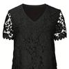 Women T-shirt V-neck Short Sleeve Casual Tee Shirt Hollow Embroidery Lace Pullover Tops Streetwear